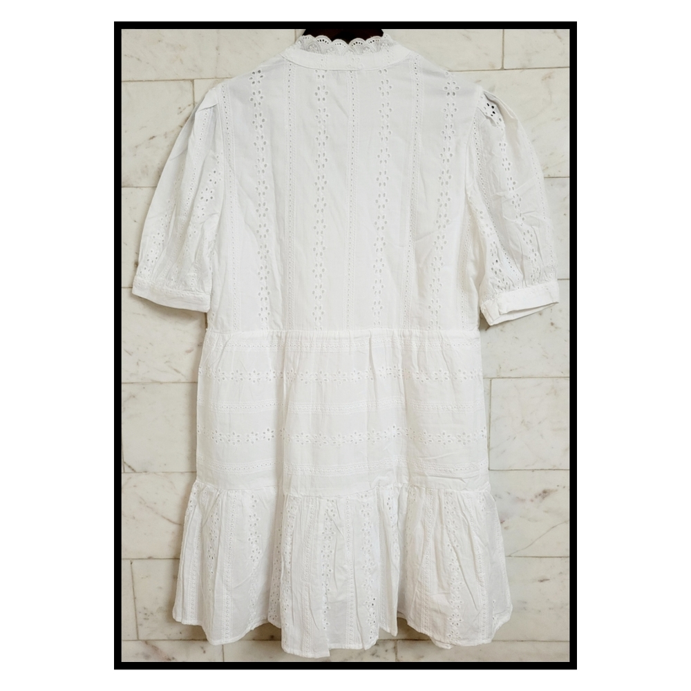 White Schiffli Embroidered Dress - Picture 5 of 12